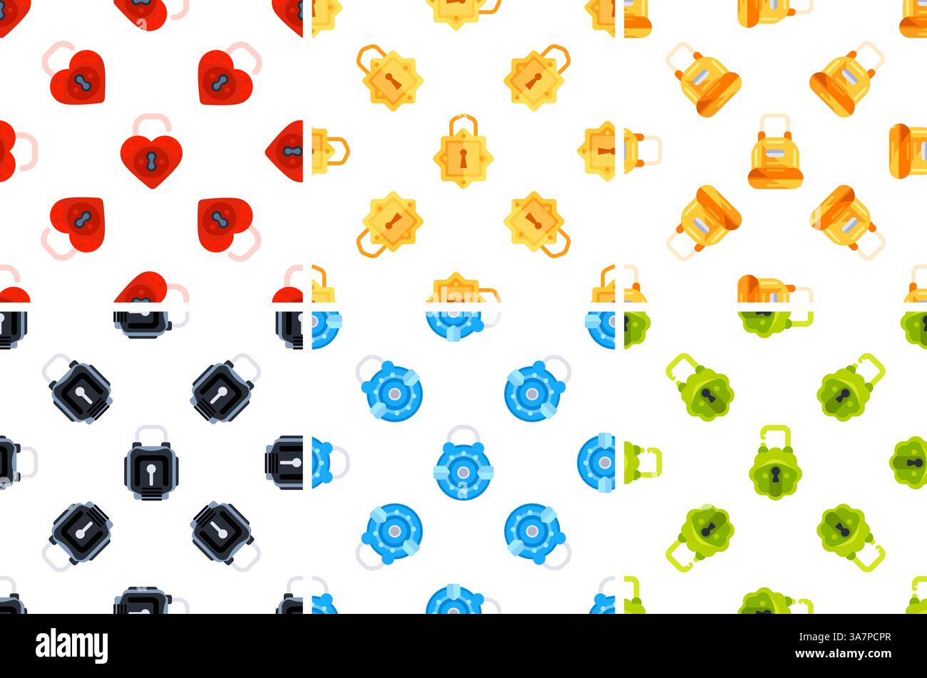 Seamless patterns with colorful padlocks showing security and love Stock Vector