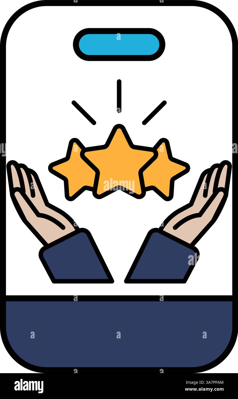 A phone case with three stars and hands holding them. The case is blue and white. The idea of the case is to show appreciation and support for somethi Stock Vector