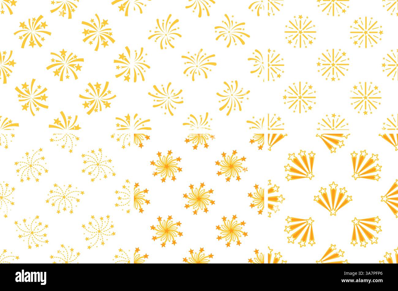 Seamless patterns with golden fireworks exploding in the night sky Stock Vector