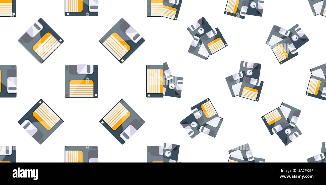 Seamless pattern of floppy disks representing saving data and obsolete technology Stock Vector