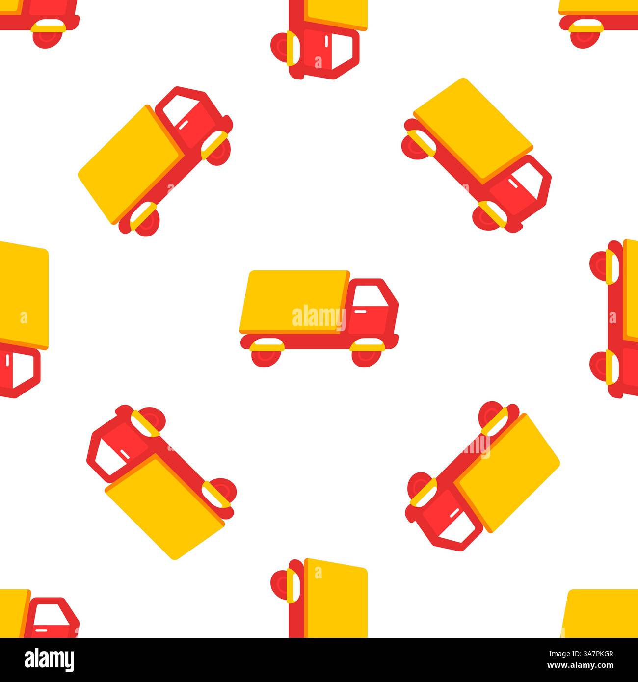 Seamless pattern of delivery trucks transporting goods, logistics and shipping industry Stock Vector