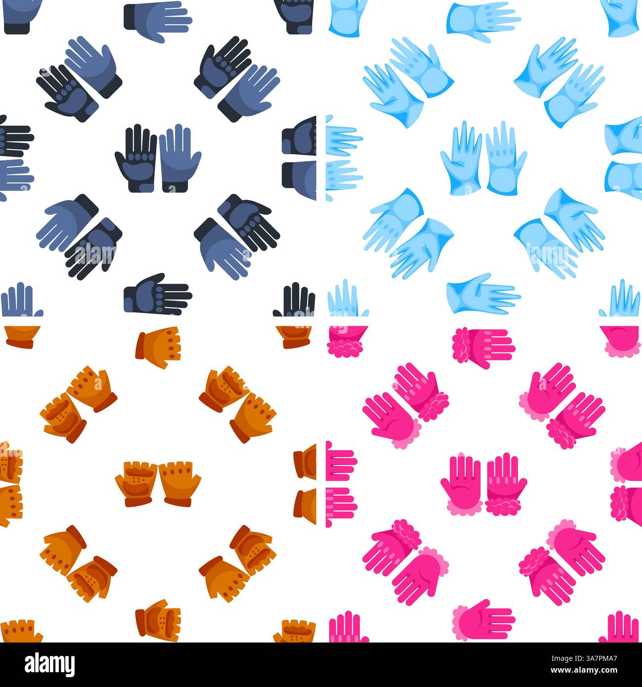 Colorful gloves seamless pattern presenting various hand protection for different activities Stock Vector