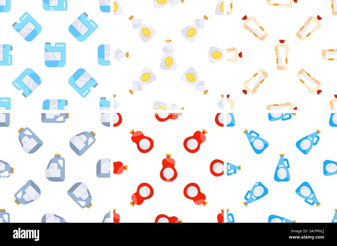 Cleaning product bottles forming a seamless pattern on white background Stock Vector