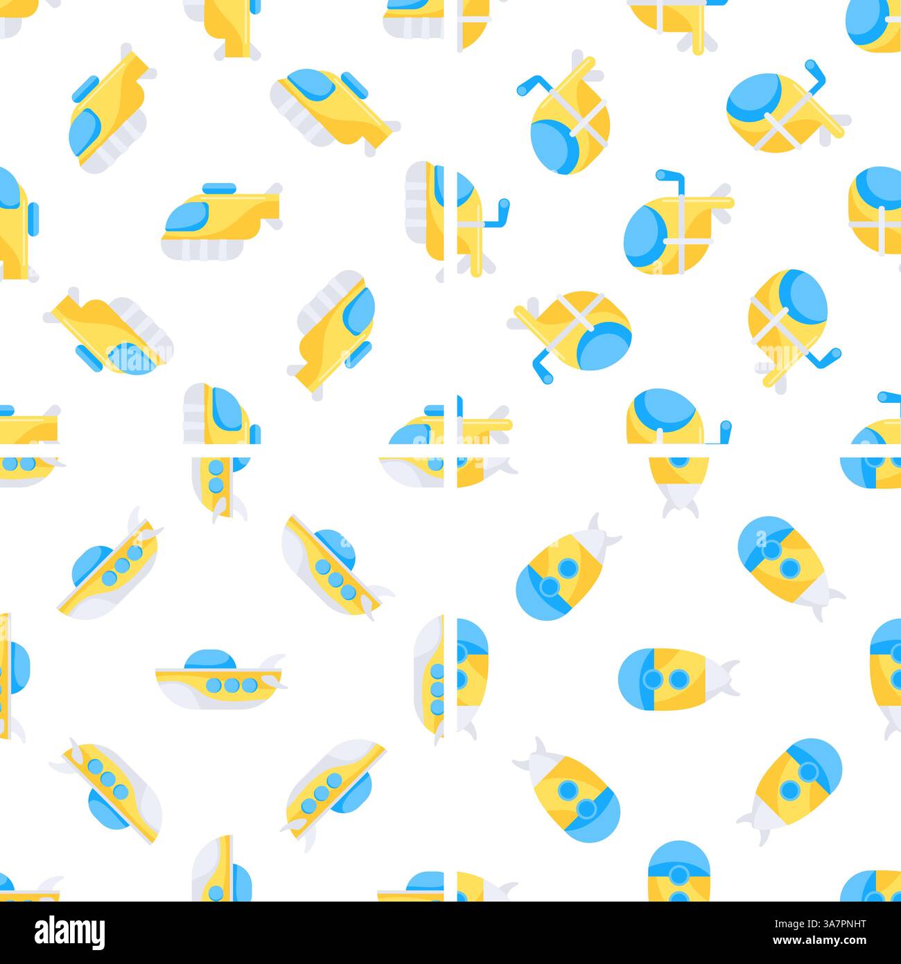Seamless pattern with bathyscaphe diving underwater exploring ocean depths Stock Vector