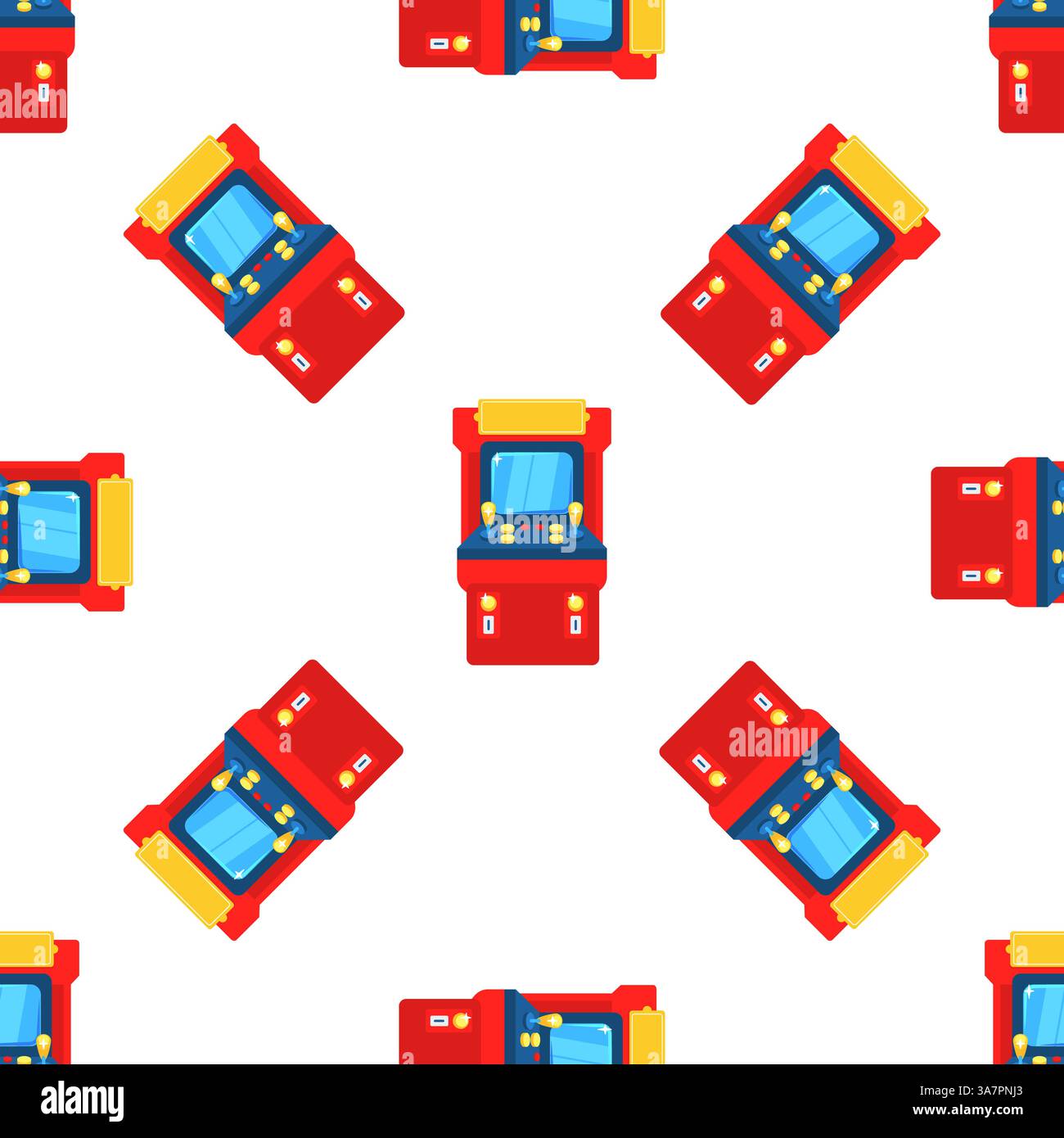 Red arcade game machine seamless pattern on white background Stock Vector