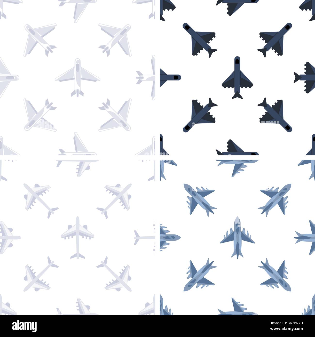 Airplane seamless pattern flying in different directions on white background Stock Vector