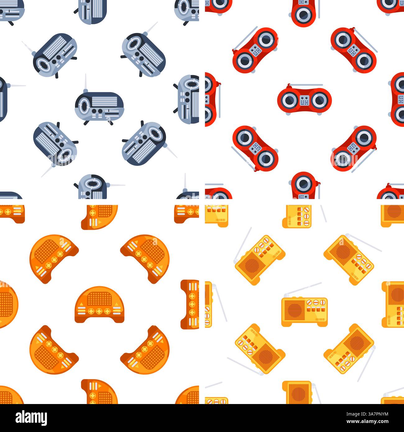 Seamless pattern with retro radio receivers showing music technology evolution Stock Vector