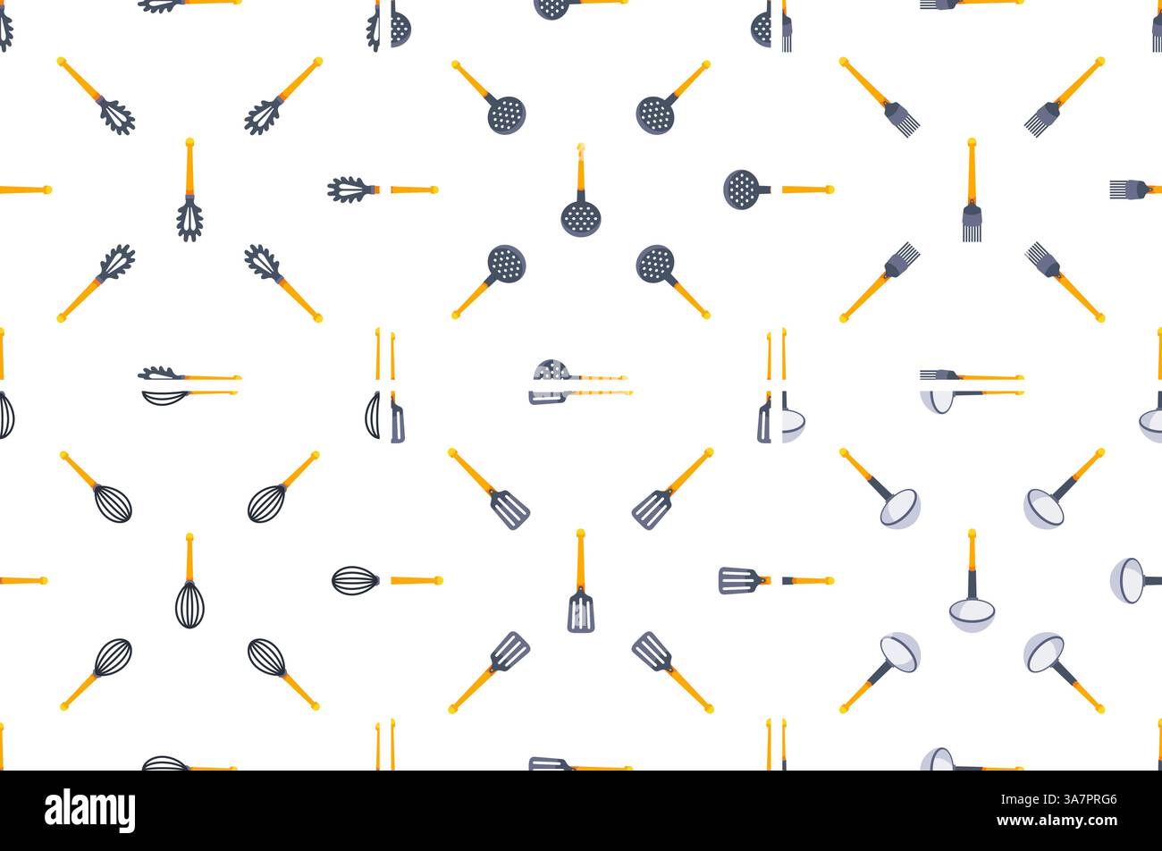 Seamless pattern of kitchen utensils forming a culinary background Stock Vector
