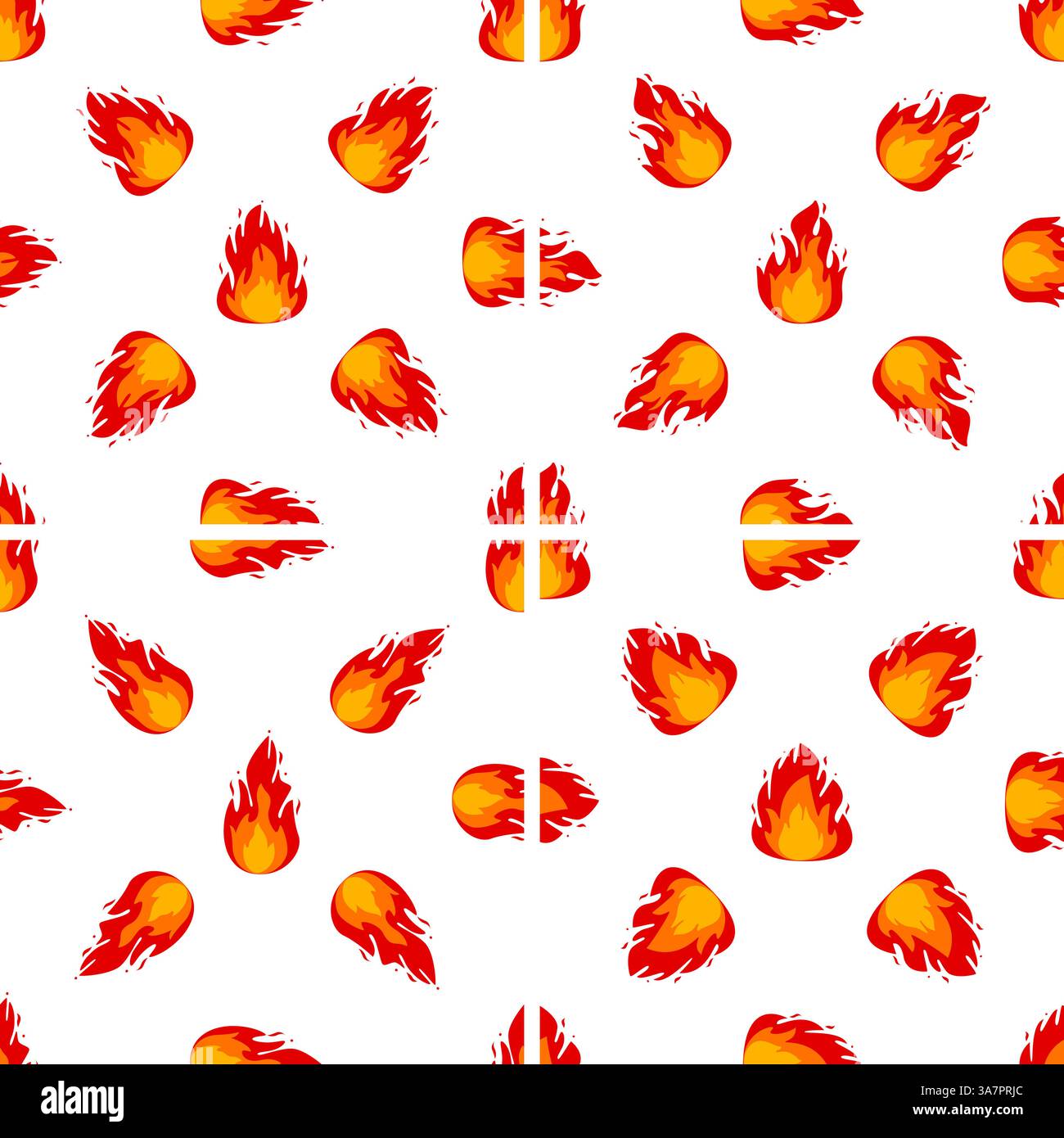 Seamless pattern with burning fire flames creating Denmark flag on white background Stock Vector