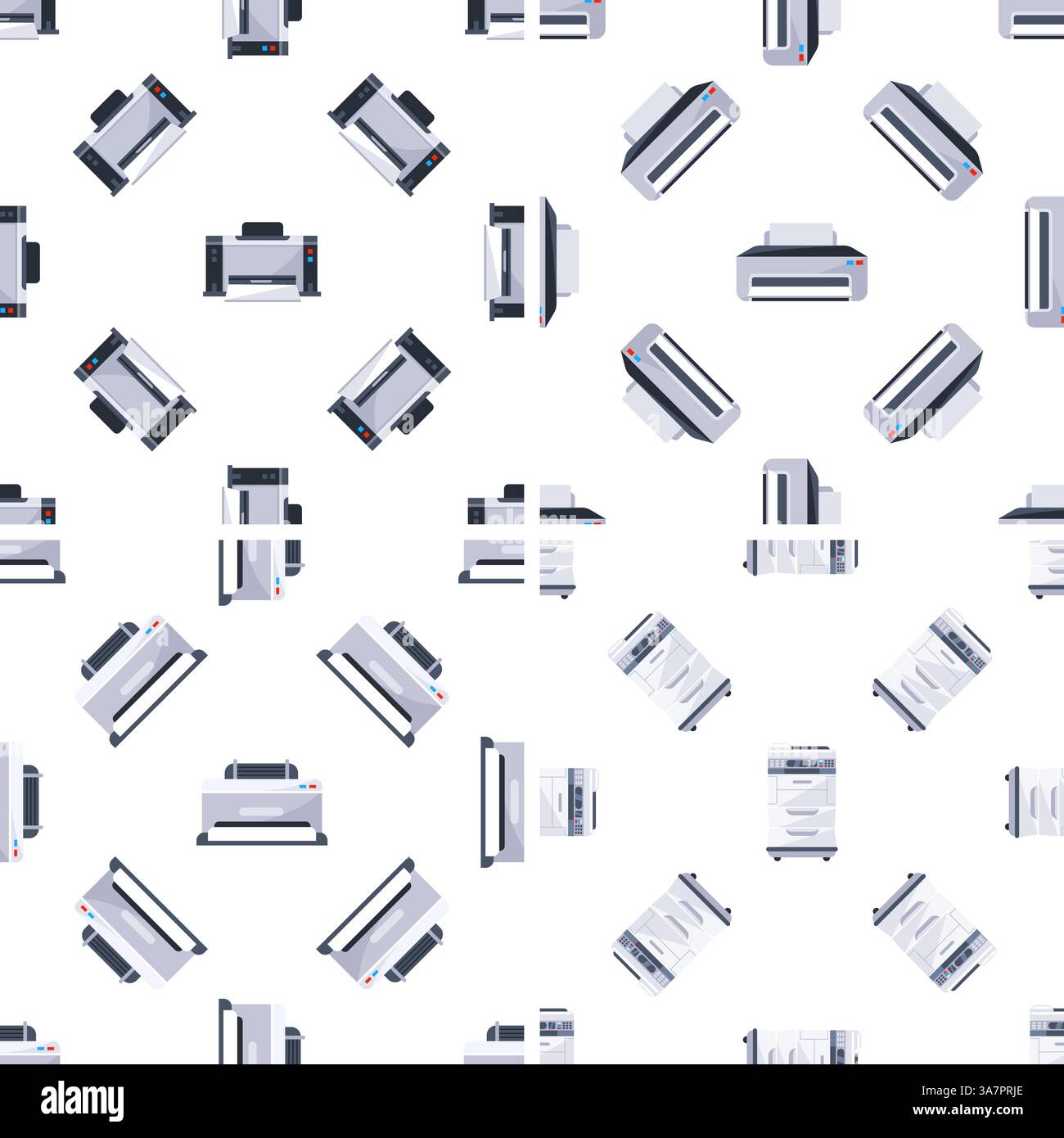 Seamless pattern with printers and copiers representing printing and office work Stock Vector