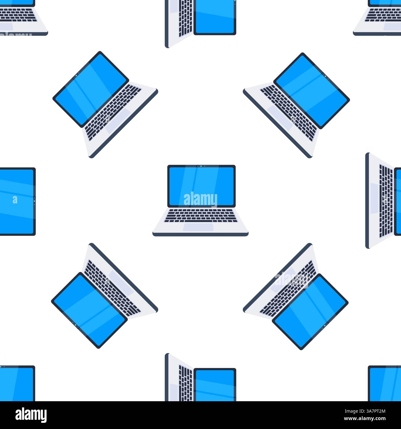 Seamless pattern featuring laptops from various angles, perfect for tech related designs Stock Vector