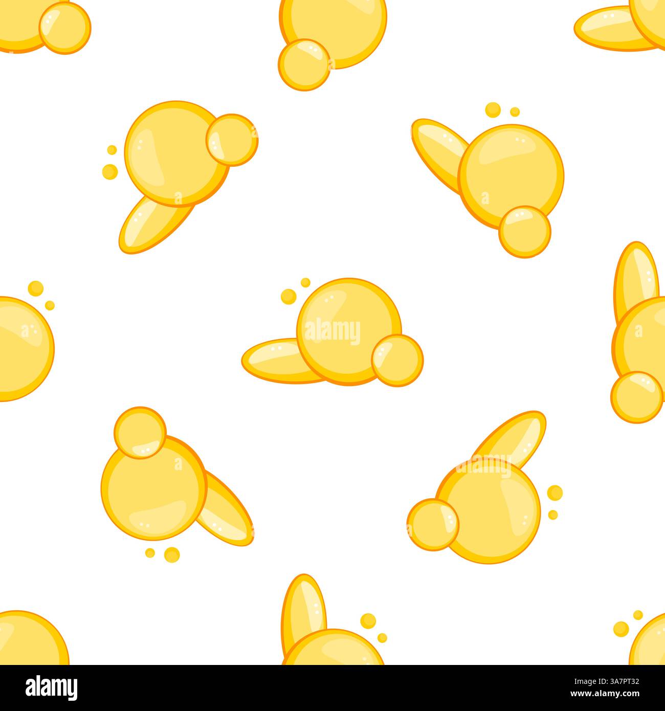 Seamless pattern with omega 3, vitamin d or fish oil shining drops on white background Stock Vector