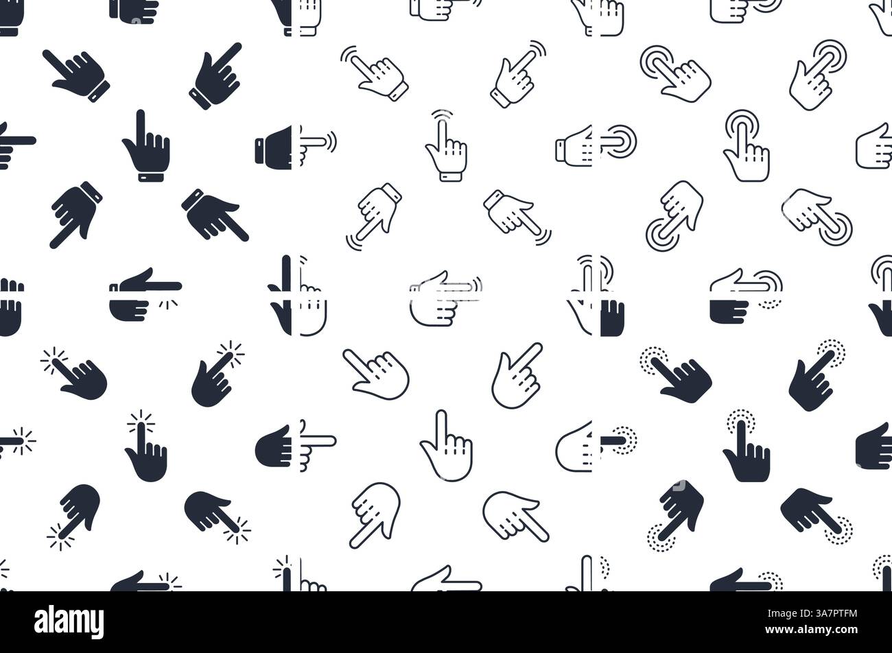 Hands pointing, clicking and touching performing various actions seamless pattern Stock Vector