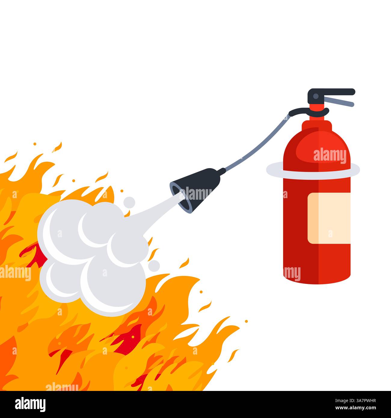 Fire extinguisher fighting fire with foam or gas Stock Vector