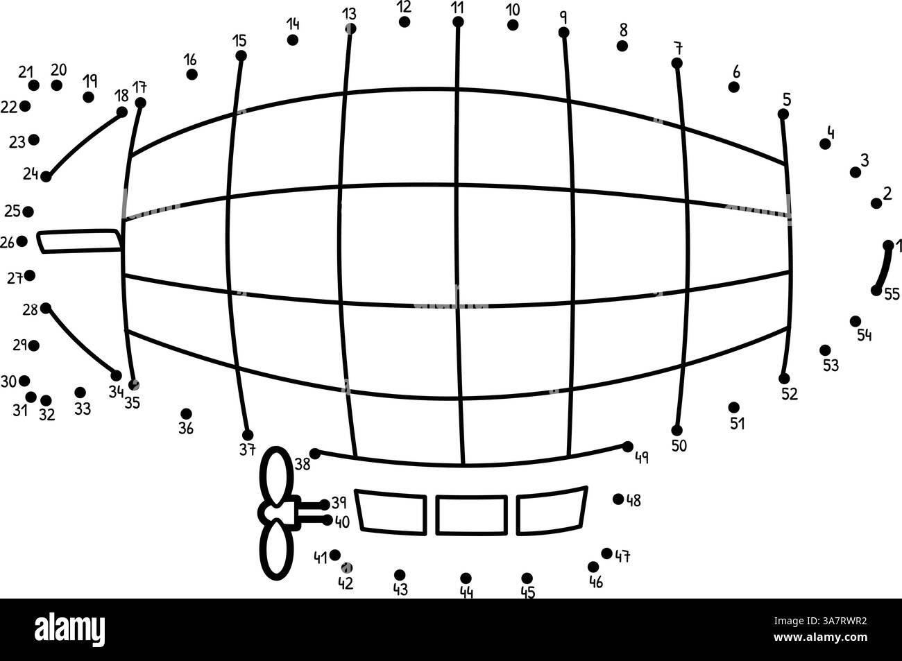 Dot to Dot Zeppelin Vehicle Isolated Coloring  Stock Vector