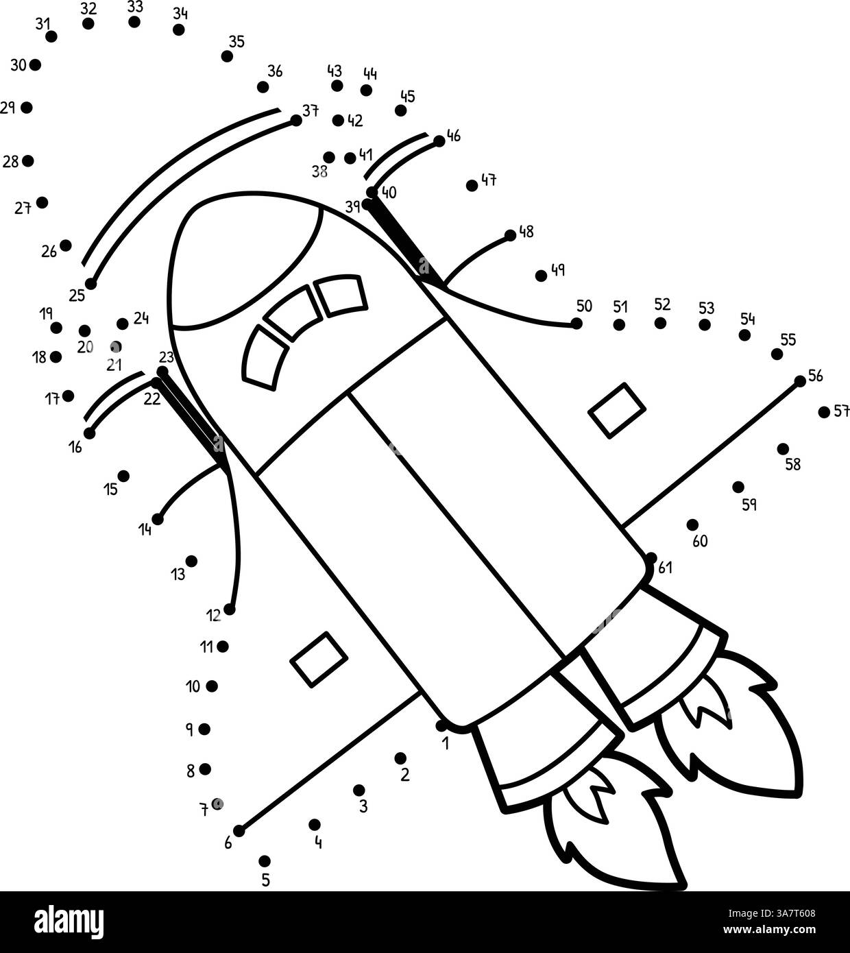 Dot to Dot Rocket Ship Vehicle Isolated Coloring  Stock Vector