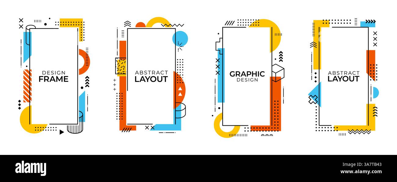 Memphis frame borders. Vector vertical templates, modern abstract ...