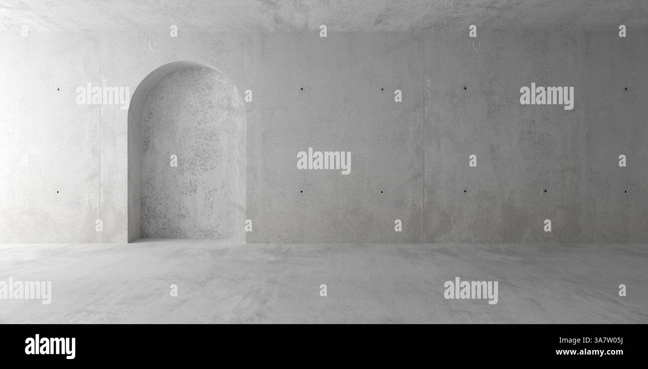 Abstract empty, modern concrete room with rounded recess or niche in ...