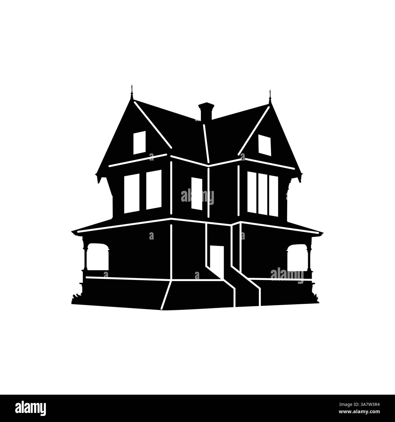 Elegant Victorian House Silhouette Vector - Detailed Architectural Design Stock Vector