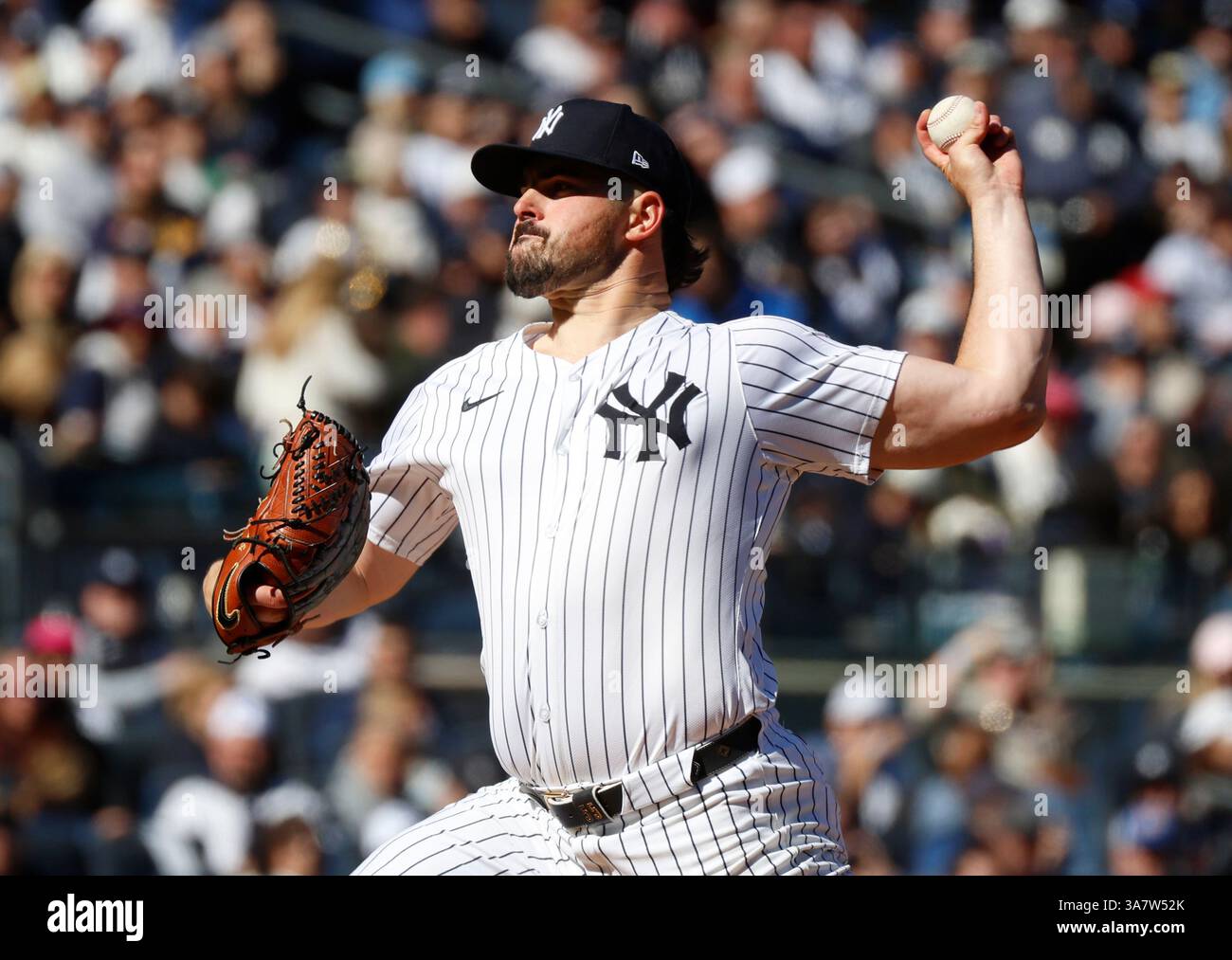 New York Yankees starting pitcher Carlos Rodon throws a pitch in the 5th inning against the