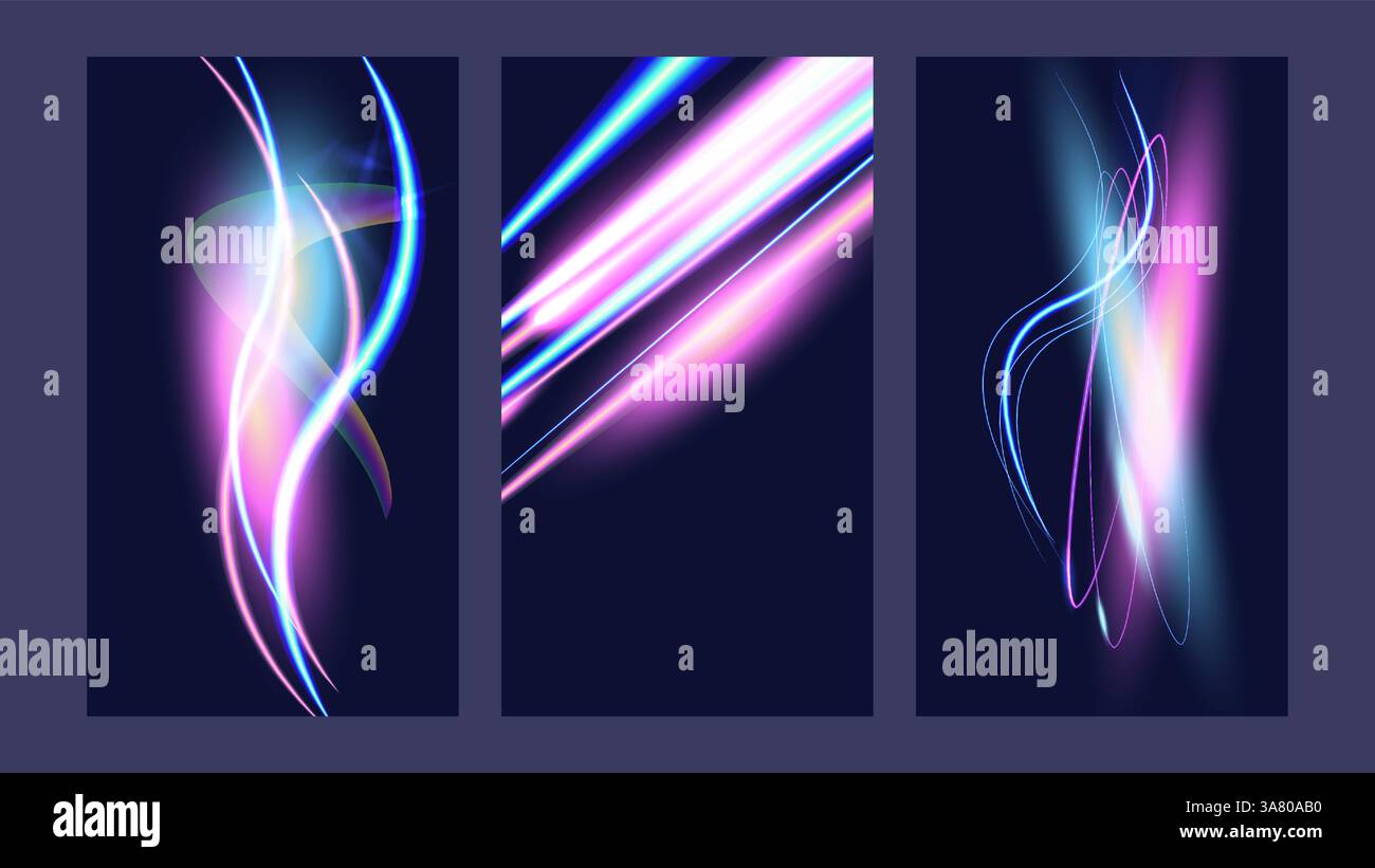Motion lighting effects. Speed light set poster. Abstract light trails ...