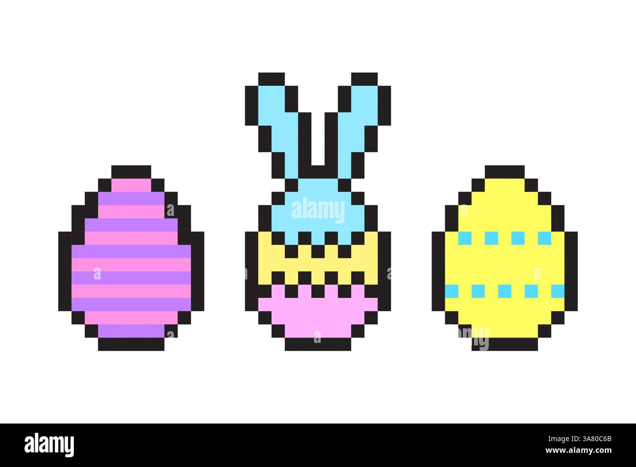 Pixel bunny egg. Cute easter design. Colorful pixel art. Vector festive symbol. Stock Vector