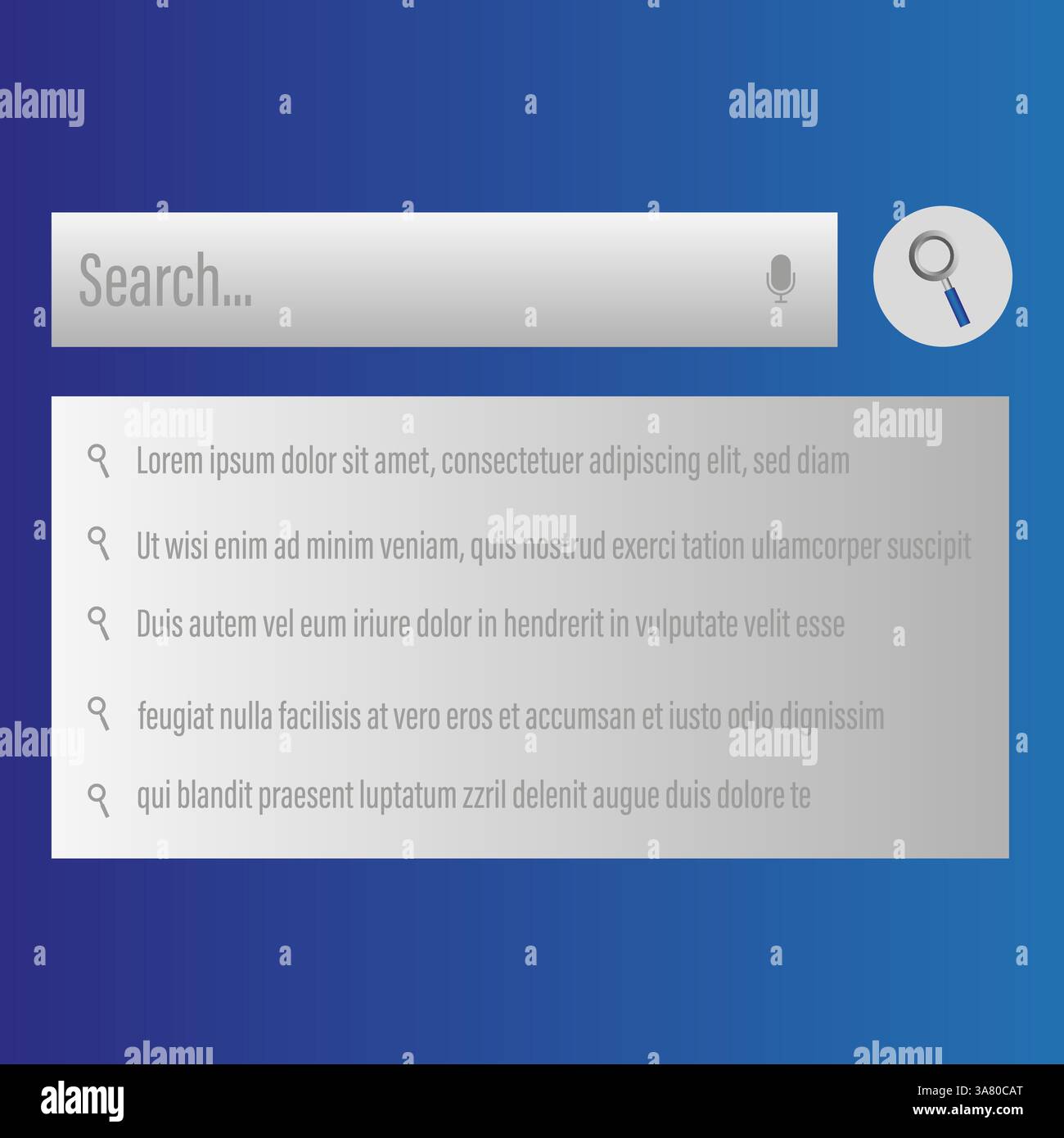 Search bar UI. Digital query result. Modern interface concept. Vector web design. Stock Vector