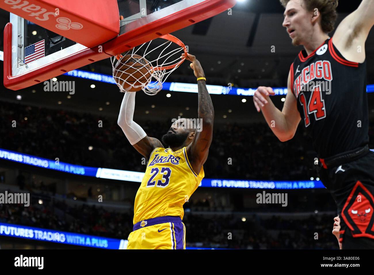 Los Angeles Lakers' LeBron James dunks during the first half of an NBA ...