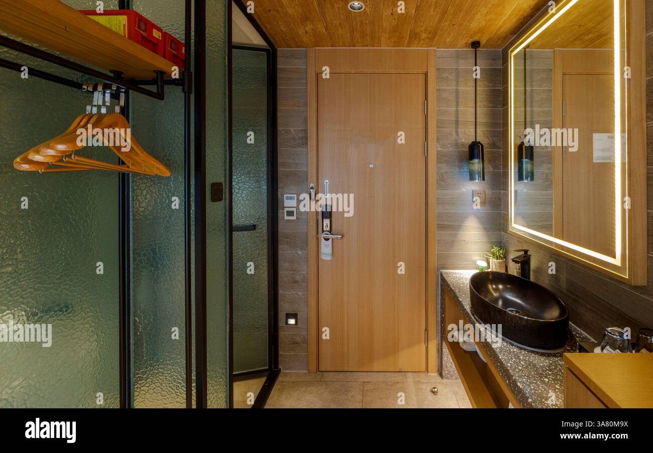 Modern Luxury Bathroom with Freestanding Bathtub Stock Photo