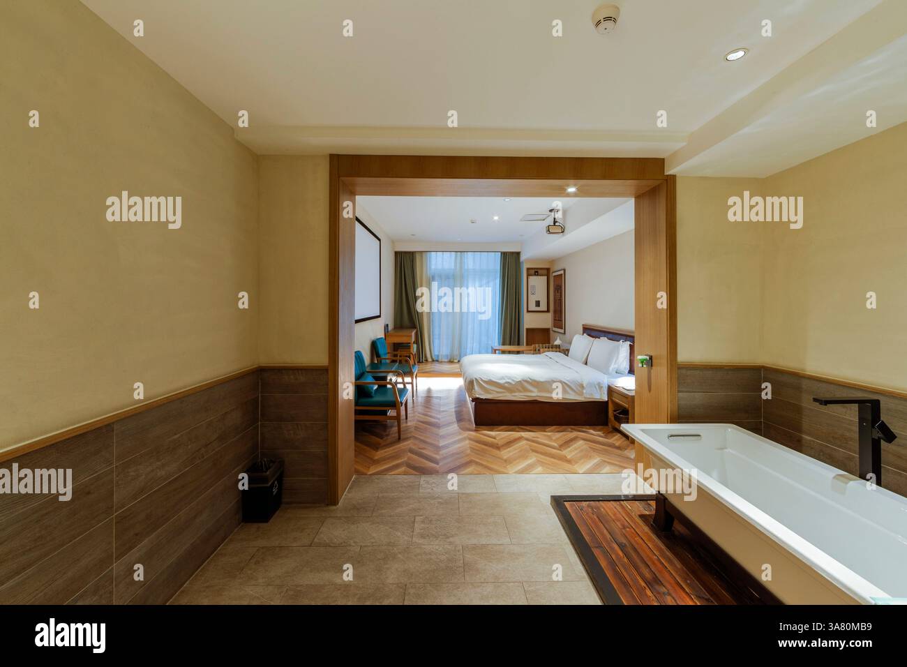 Modern Luxury Bathroom with Freestanding Bathtub Stock Photo