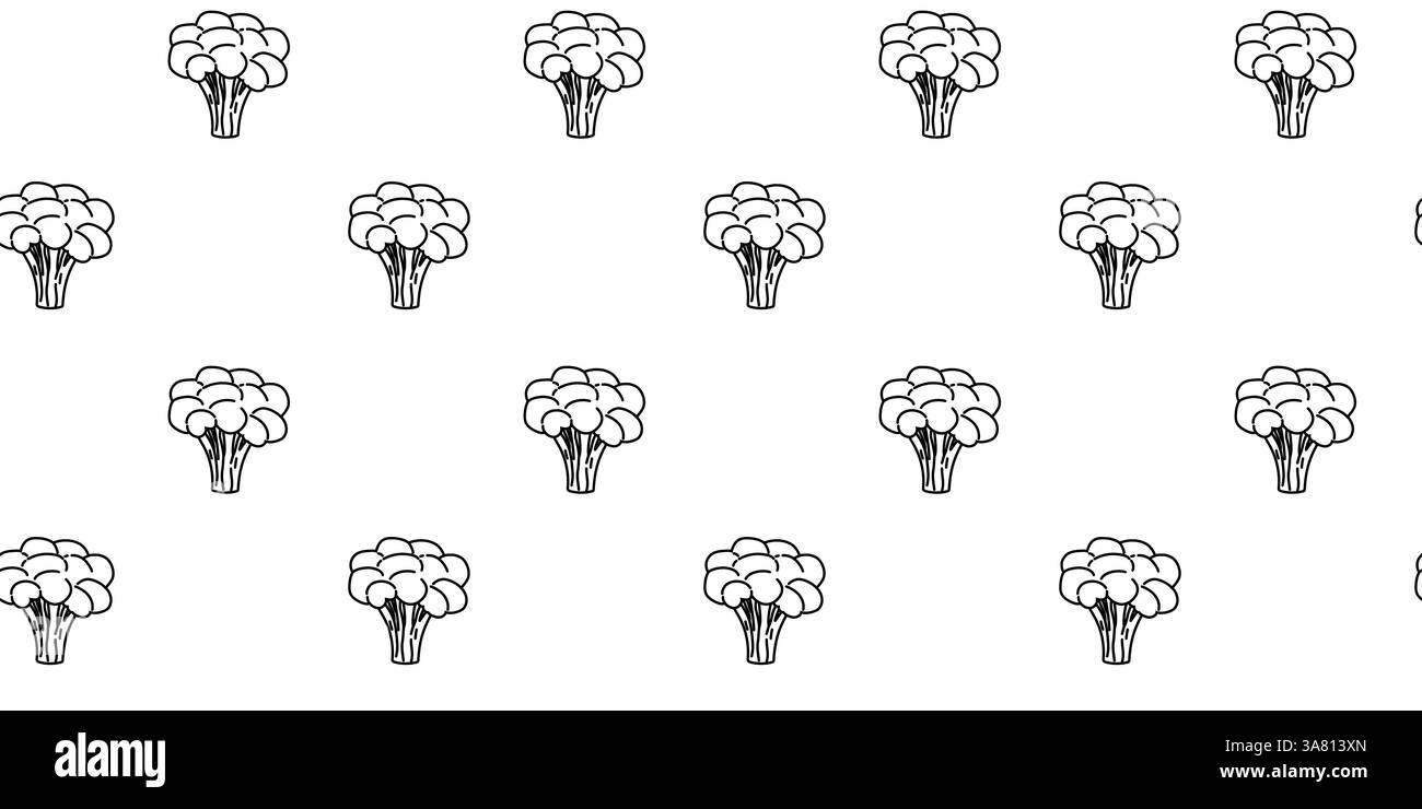 A pattern featuring small, hand-drawn broccoli illustrations scattered ...