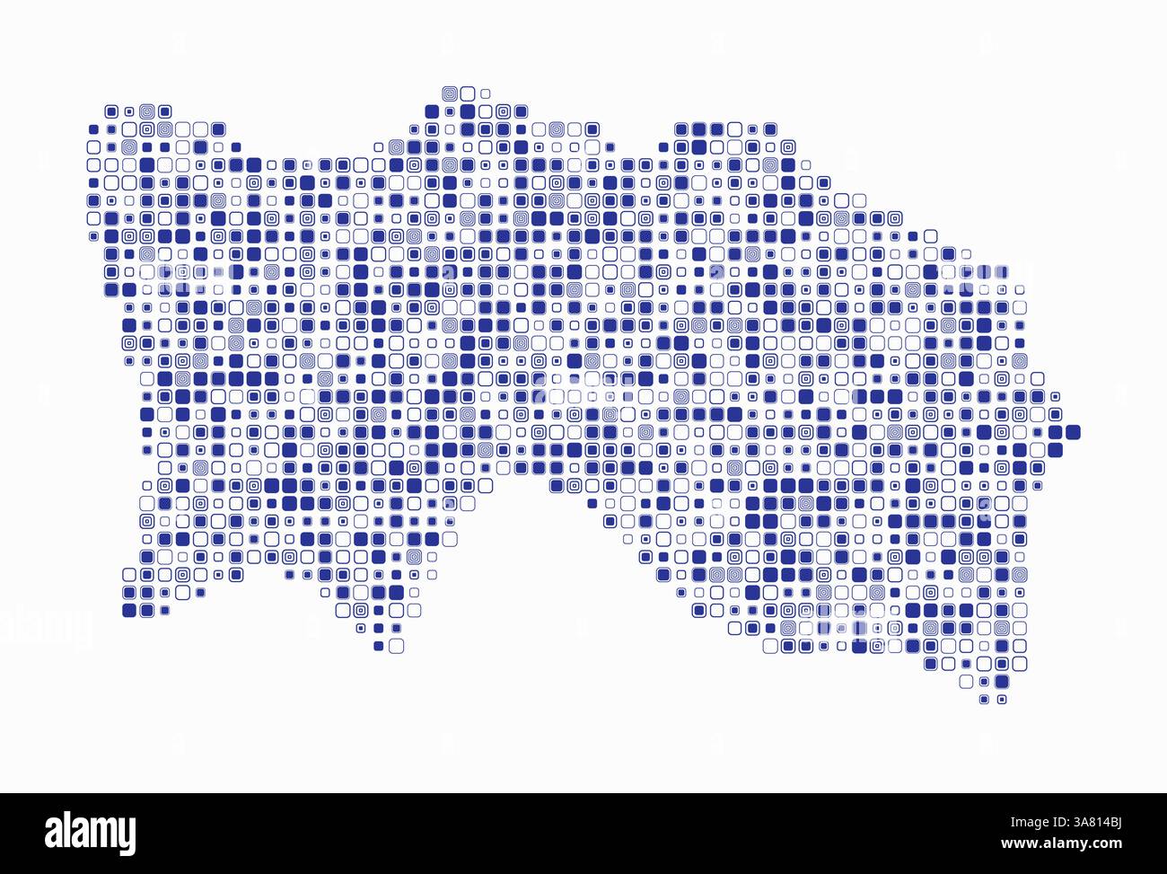 Jersey, shape of the country built of colored cells. Digital style map of Jersey on white background. Small size rounded square blocks. Stock Vector