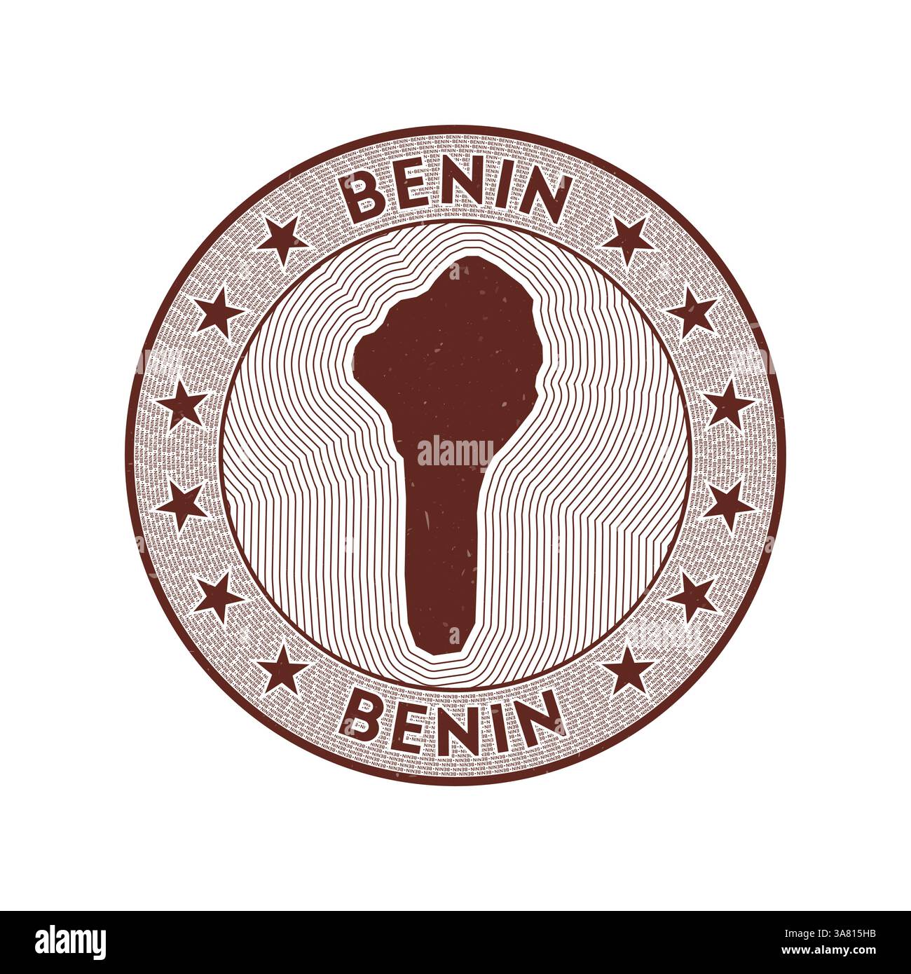 Benin round badge vector. Country round stamp with shape of Benin, isolines and circular country name. Beautiful emblem. Classy vector illustration. Stock Vector