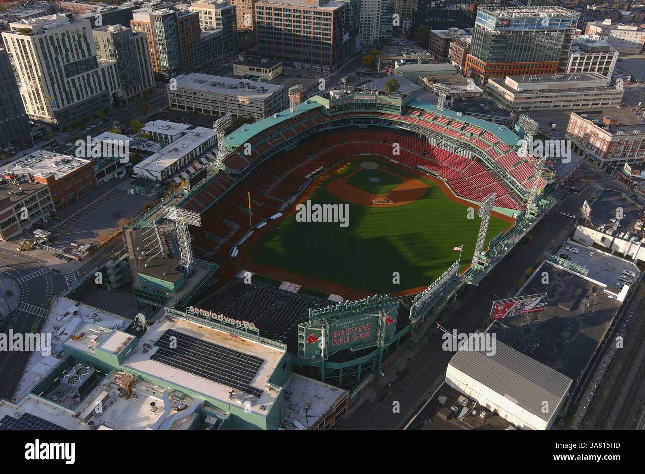 A general overall aerial view of Fenway Park, Sunday, Nov. 3, 2025, in ...