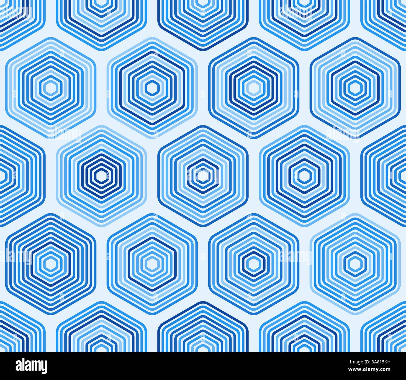 Geometric template background. Rounded stacked hexagons mosaic pattern. Blue color tones. Large hexagons. Tileable pattern. Stock Vector