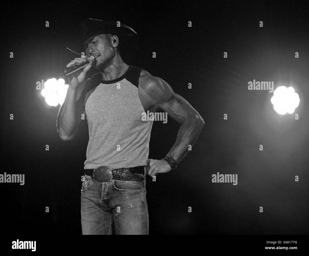 May 4, 2013 - Raleigh, North Carolina, U.S - Tim McGraw sings at his Two Lanes of Freedom tour at Time Warner Cable Music Pavilion at Walnut Creek in Raleigh, NC Saturday night. (Credit Image: © Wes Hight/ZUMAPRESS.com) Stock Photo