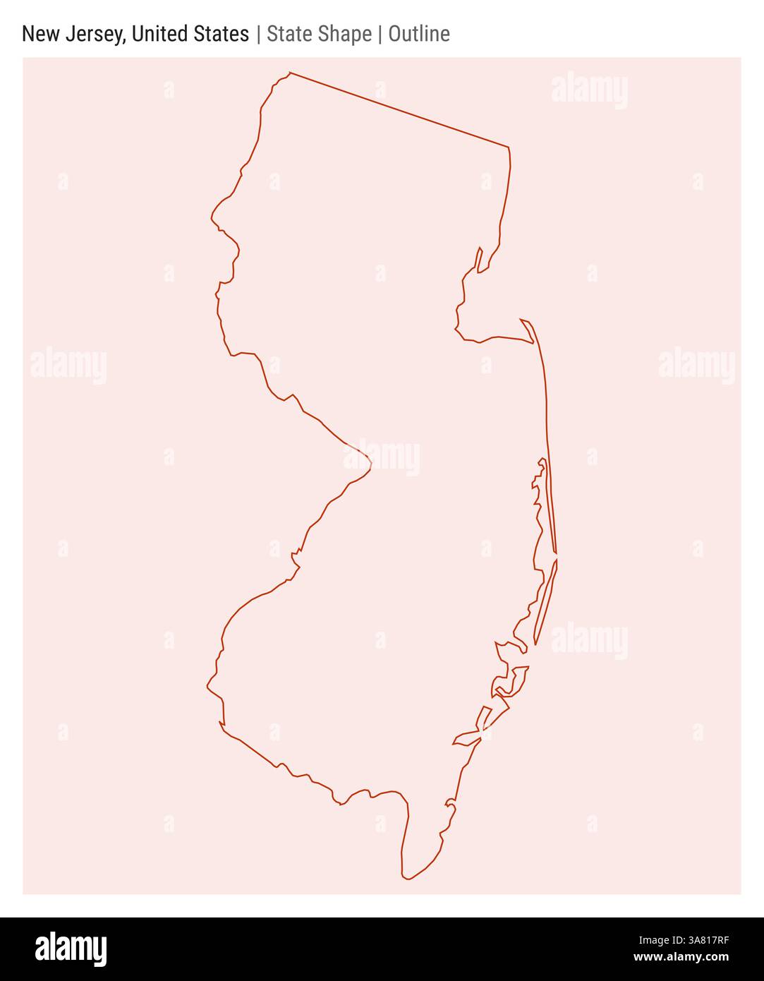 New Jersey, United States. Simple vector map. State shape. Outline style. Border of New Jersey. Vector illustration. Stock Vector