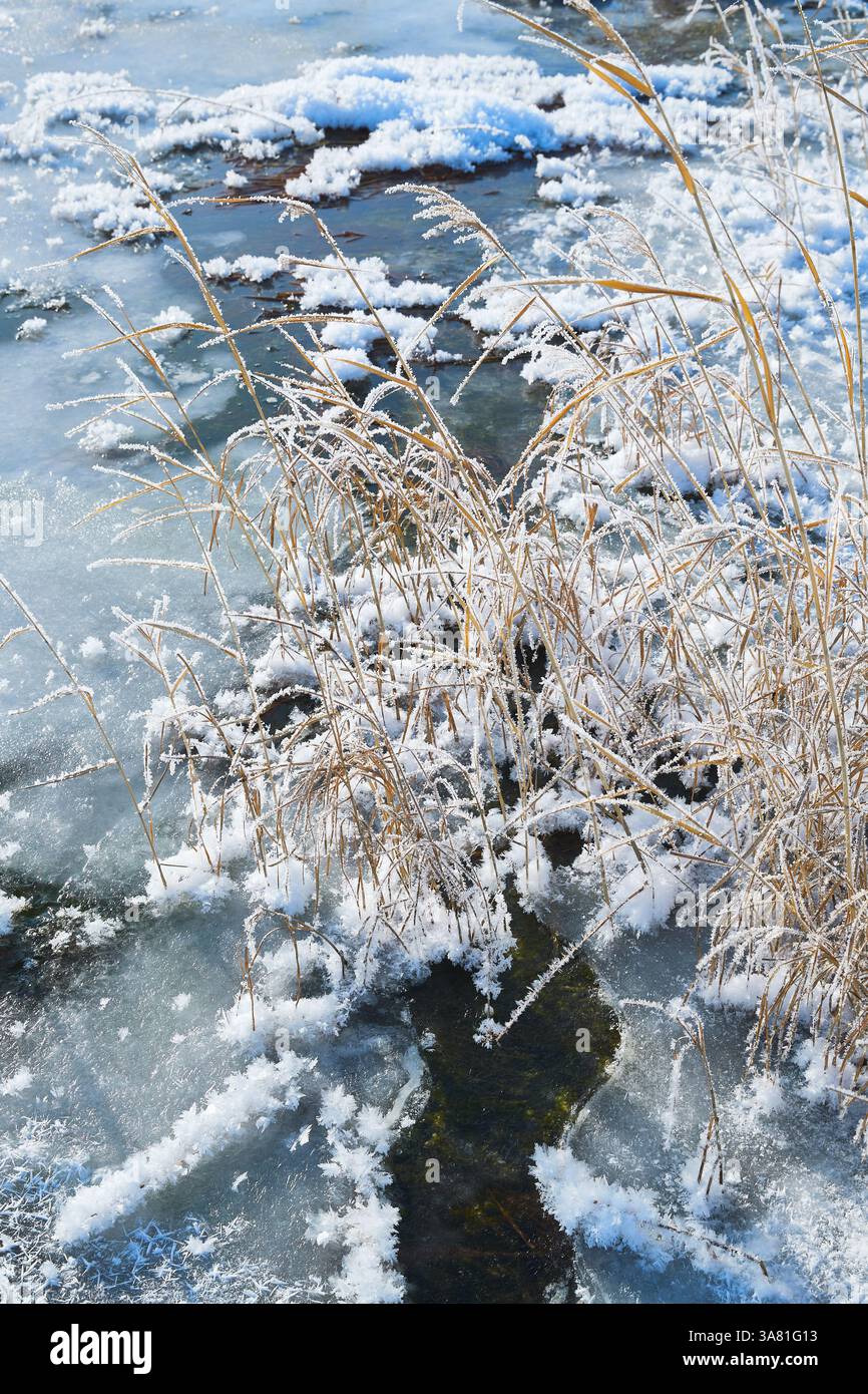 Frozen Rock with Ice Crystals Stock Photo