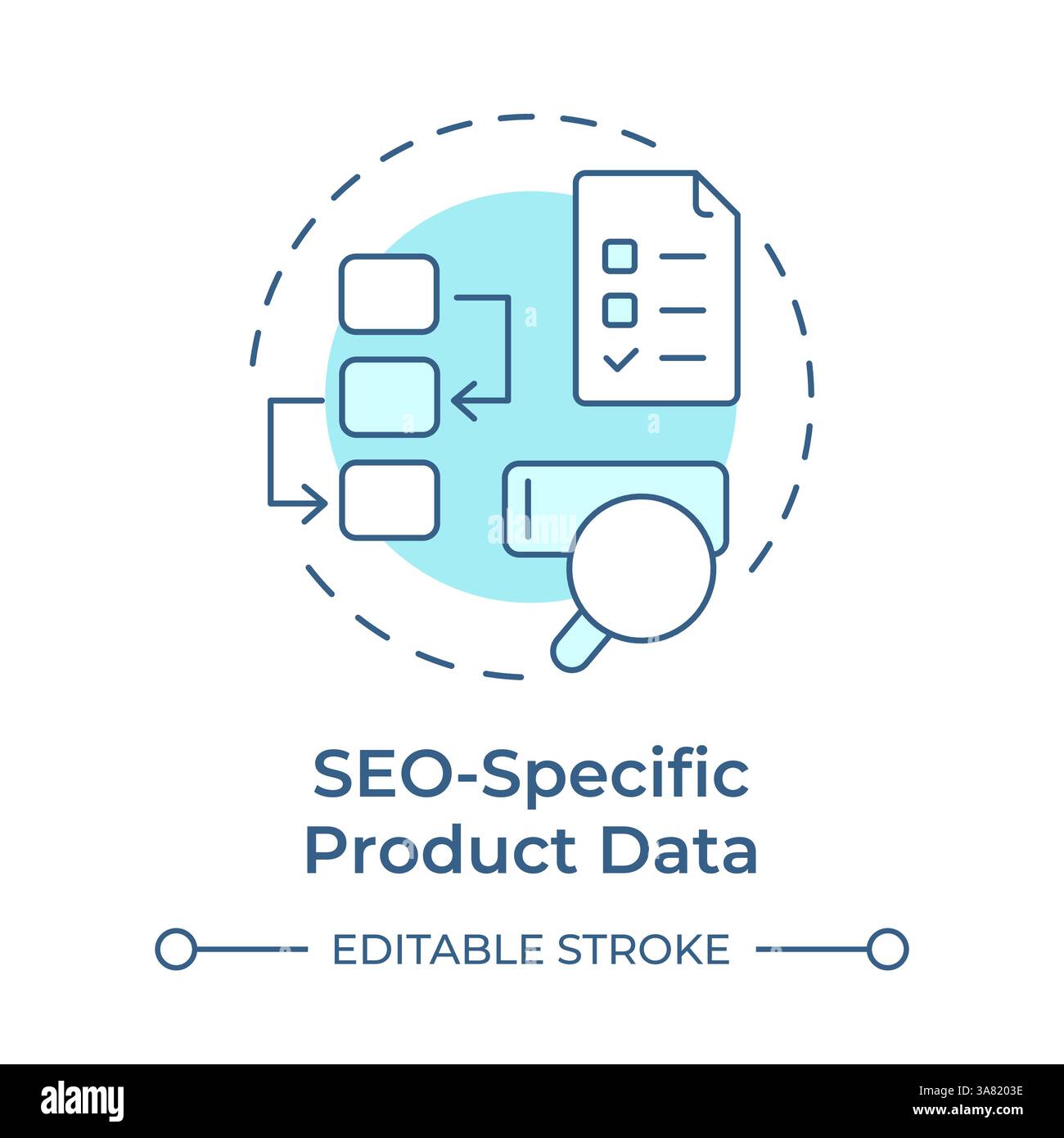 SEO specific product data soft blue concept icon Stock Vector