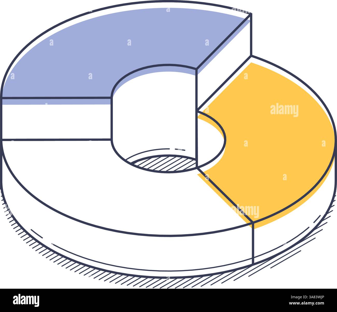 Sleek isometric line icon representing a yellow and blue pie chart infographic. It serves as a simple yet effective element for modern graphics and il Stock Vector