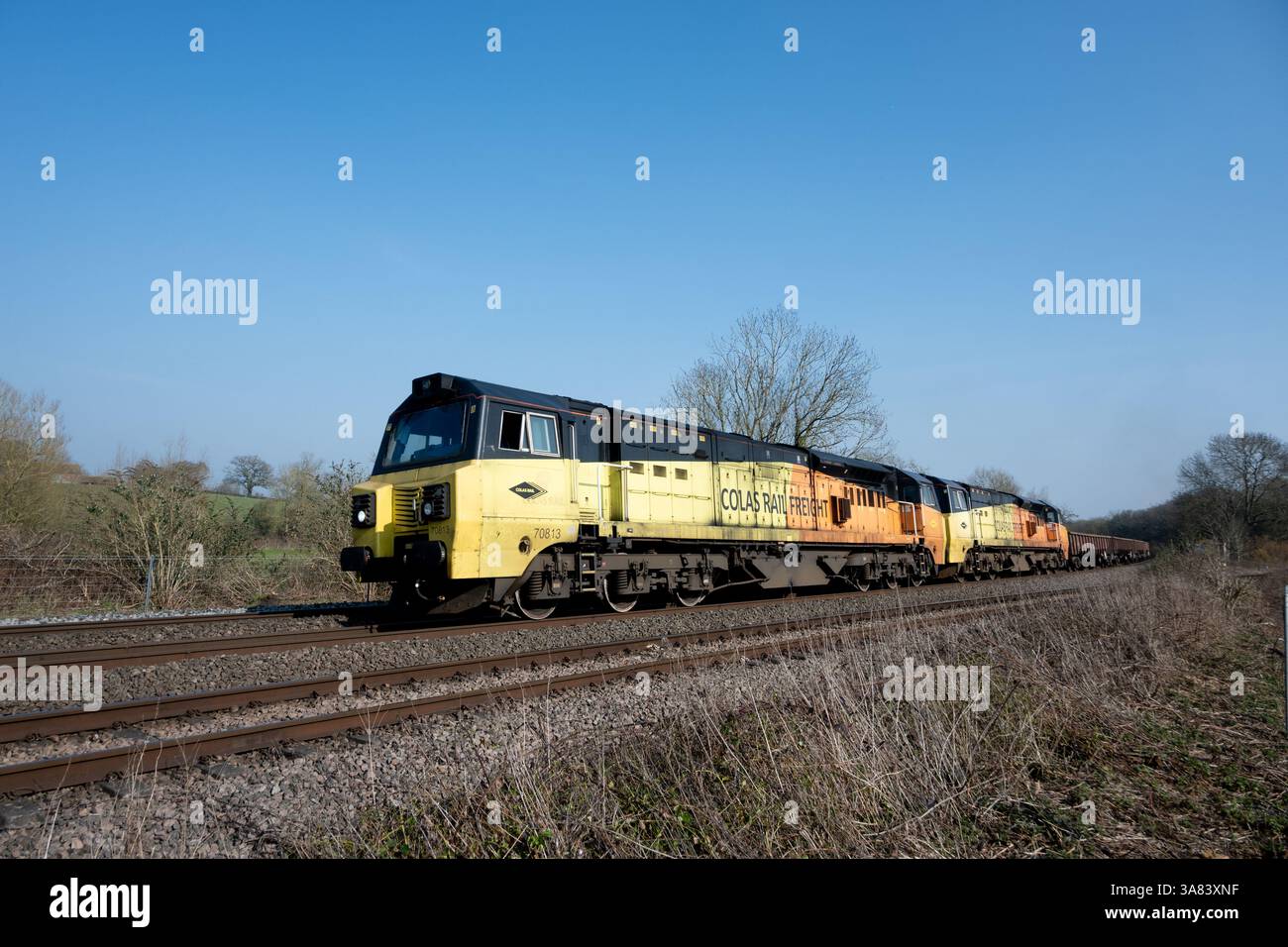 Colas Rail class 70 diesel locomotives Nos. 70813/70809 on a freight ...