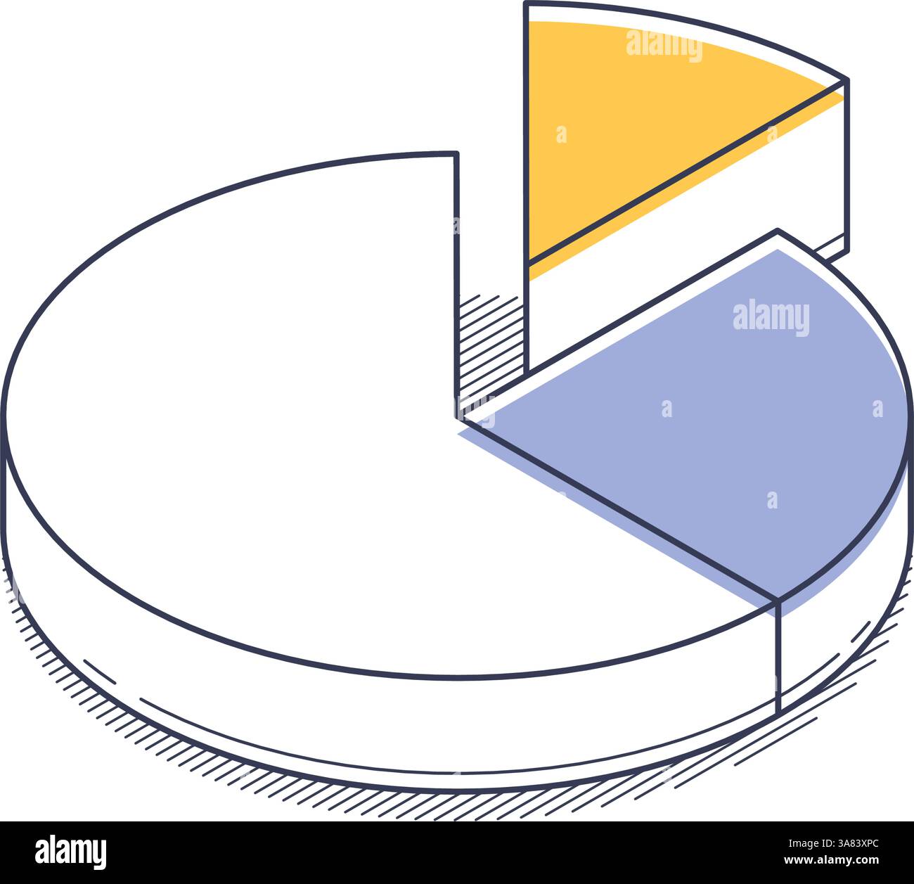 Sleek isometric line icon representing a yellow and blue pie chart ...