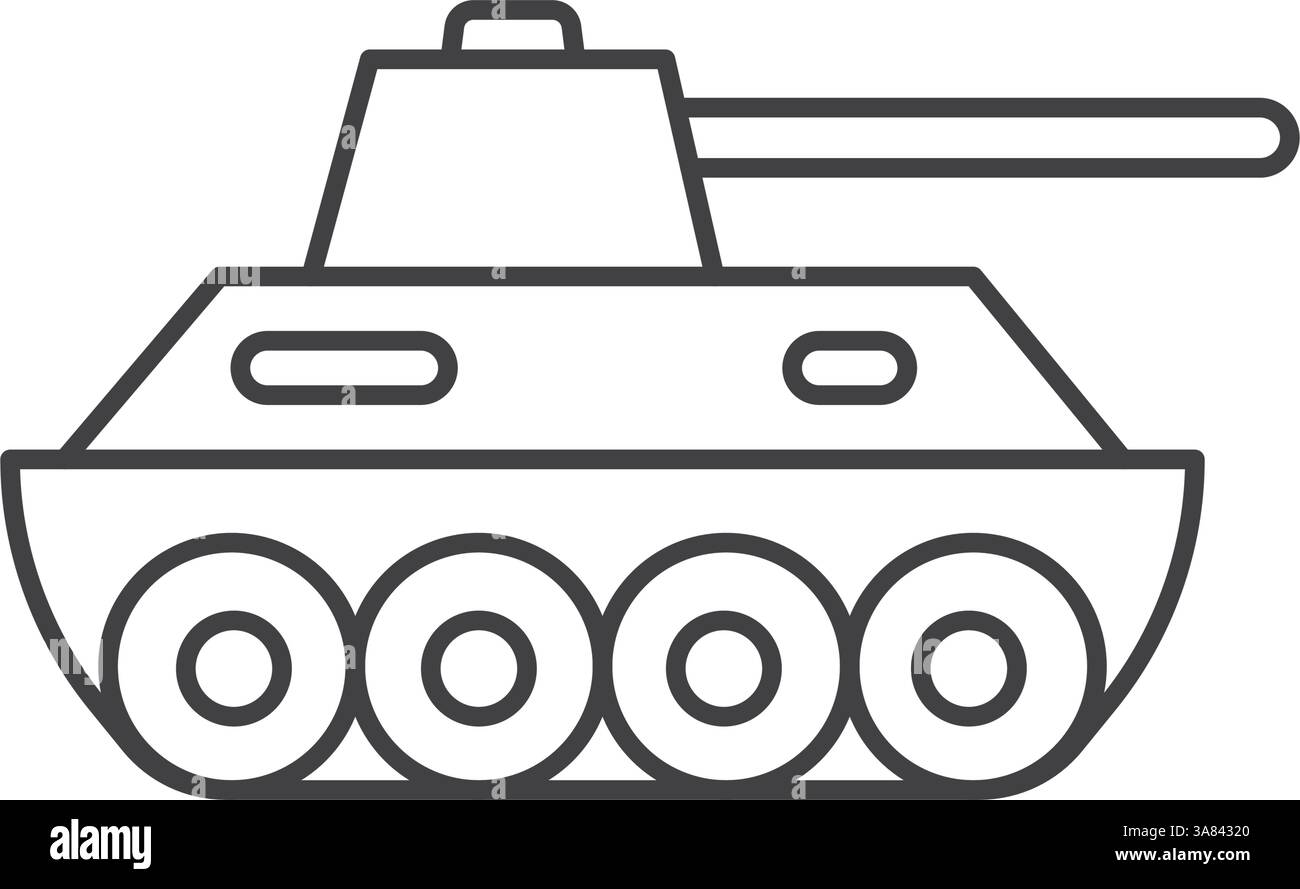 Tank icon in line stroke flat style. Panzer vehicle vector illustration on isolated background. Transport sign business concept. Stock Vector