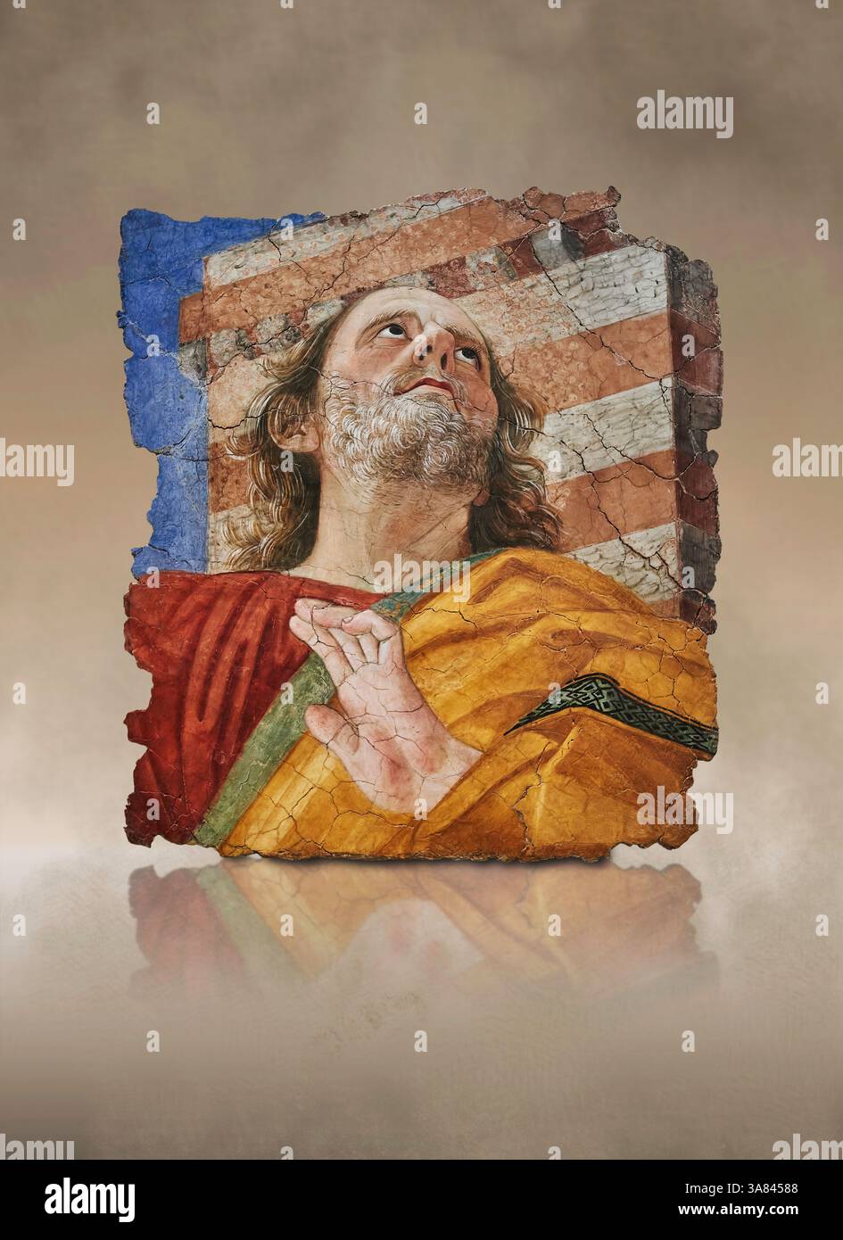 Fragment of a Renaissance apse ceiling fresco depicting an apostle ...