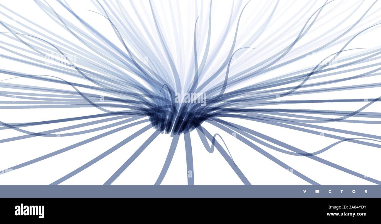 Curved lines with perspective effect. Optical fiber. 3d abstract background. Vector illustration. Stock Vector