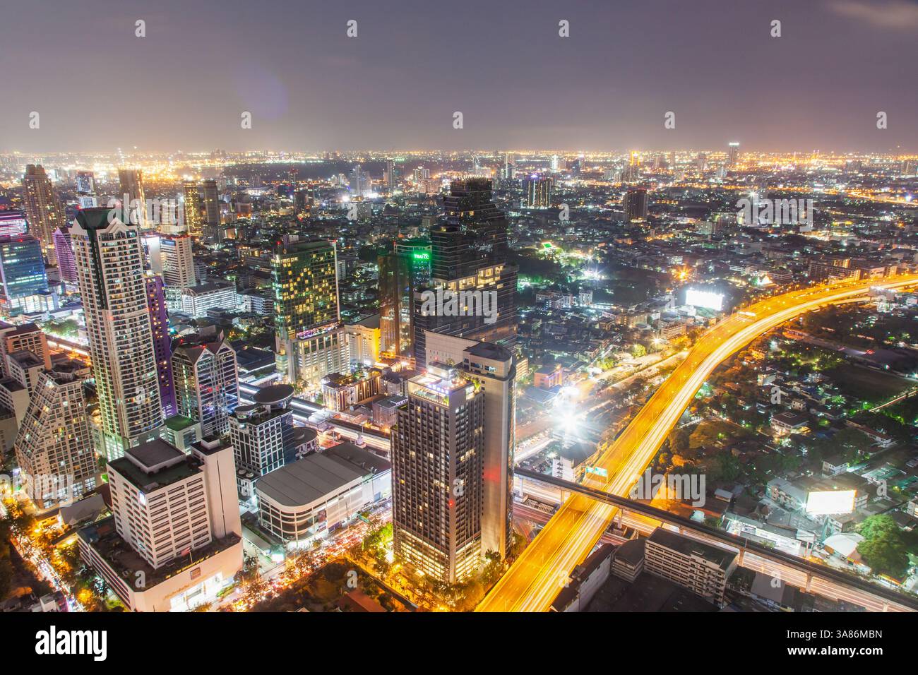 Aerial night view of Bangkok City skyscrapers, Bangkok, Thailand Stock ...