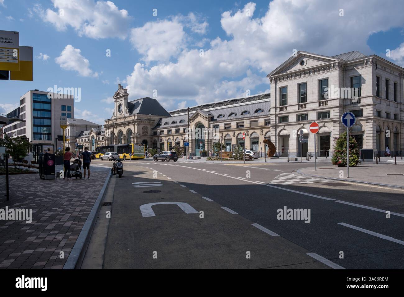 View of Namur railway station, the main station serving Namur, Wallonia, Belgium Stock Photo