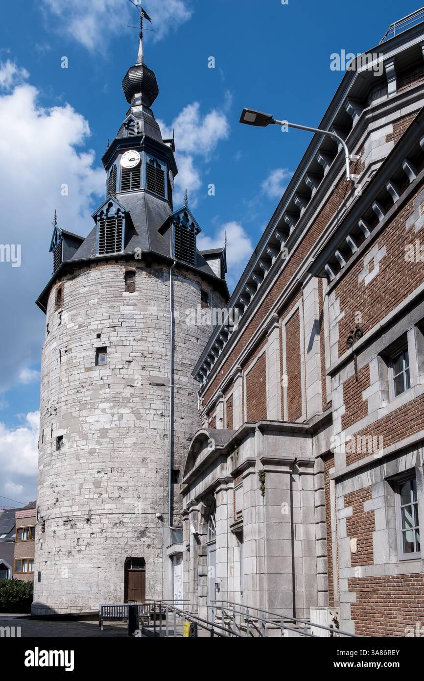 Detail of the historic Belfry of Namur, constructed in 1388, a belfry from 1746, UNESCO, Namur, Wallonia, Belgium Stock Photo