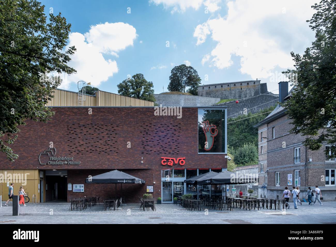 View of the Cable Car station at Place Maurice Servais connecting the Esplanade to the Citadel of Namur, Namur, Wallonia, Belgium Stock Photo