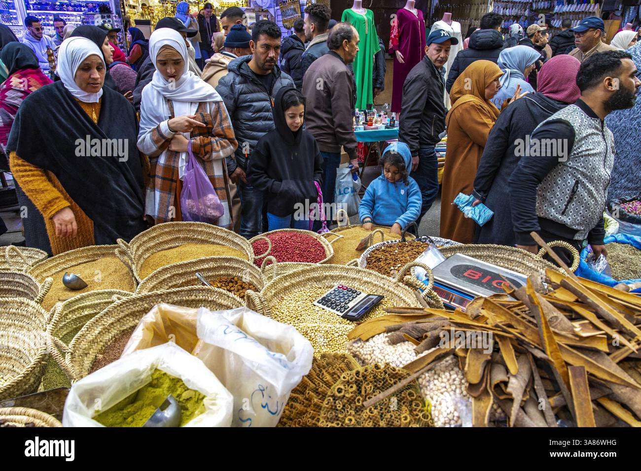 Shoppers at market, Meknes, Morocco Stock Photo